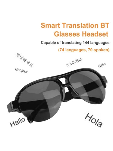 144 Languages Smart Glasses Translator Headset Bluetooth-Compatible 5.3 Wireless Translation Earbuds Open Ear Sunglasses