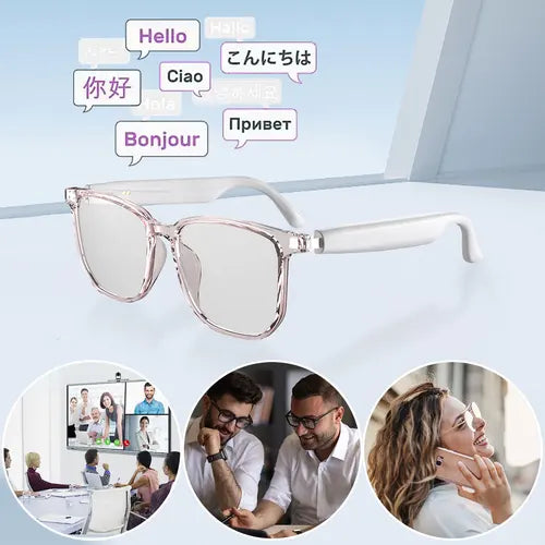 Smart Glasses Wireless Earbuds Automatic Voice Translation AI Glasses Support 75 Languages BT 5.4 for Sports Meeting Recording