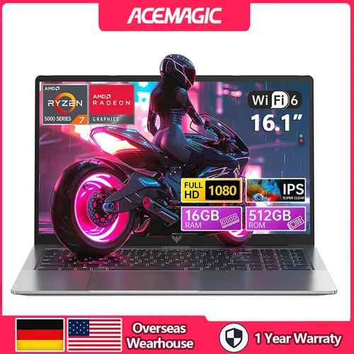 ACEMAGIC AX16Pro Gaming Laptop 16.1" IPS FHD AMD Ryzen™ 7 5825U Notebook 16GB DDR4 512GB PCI-E 53.58WH Windows 11 Computer