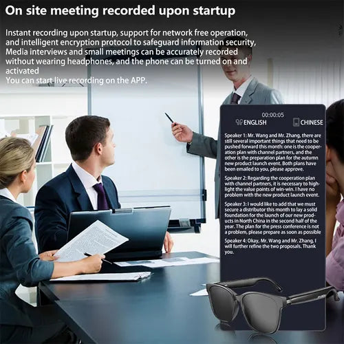 Smart Glasses Wireless Earbuds Automatic Voice Translation AI Glasses Support 75 Languages BT 5.4 for Sports Meeting Recording