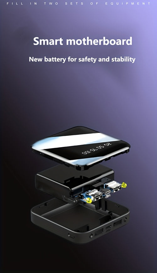 Hinne 10000mAh large capacity mobile power 5V2.1A Portable USB charger Charging bank suitable for Android/Apple devices (2xUSB output), with LED lighting, LED digital power display, safe and stable polymer lithium battery