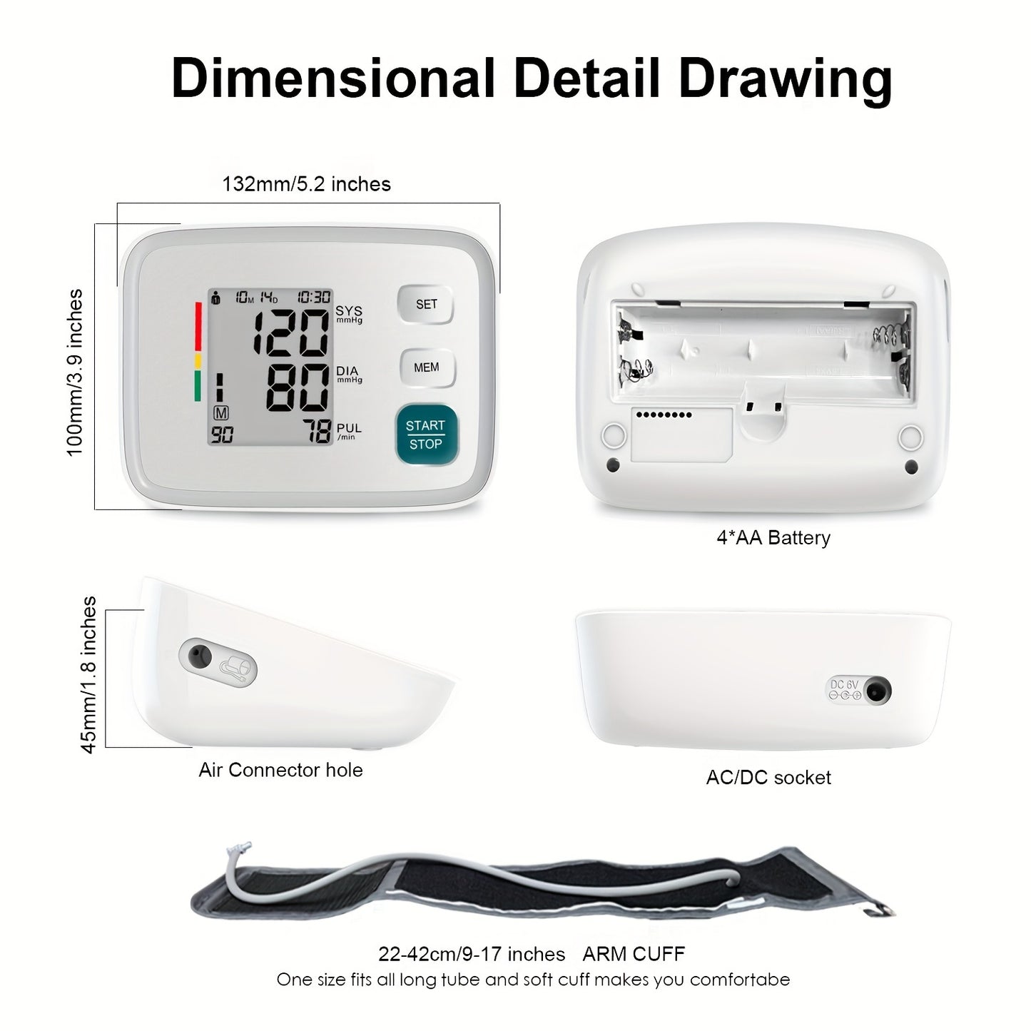 Home Blood Pressure Monitor with 8.7-17 Inch Blood Pressure Cuff BP Cuff Automatic Upper Arm Cuff Digital Blood Pressure Machine (Batteries not included)