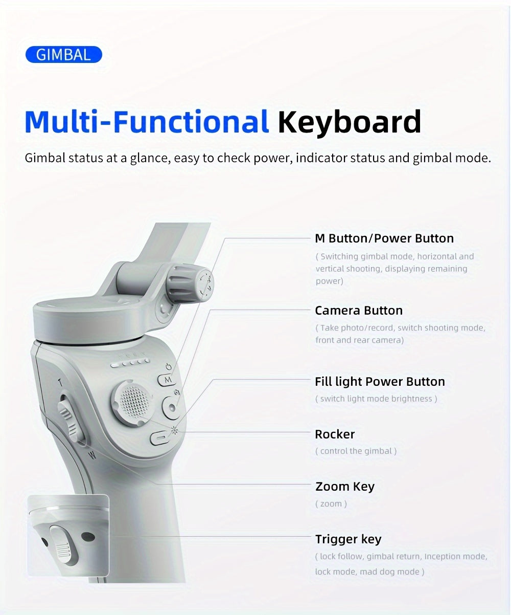 Smartphone Gimbal Stabilizer, Intelligent Gimbal, 3-Axis Smartphone Gimbal, Target Tracking, Portable and Foldable, Automatic Tracking Smartphone Stabilizer, Smartphone Gimbal with ActiveTrack, Stabilizer for Video Recording, Vlogging Stabilizer