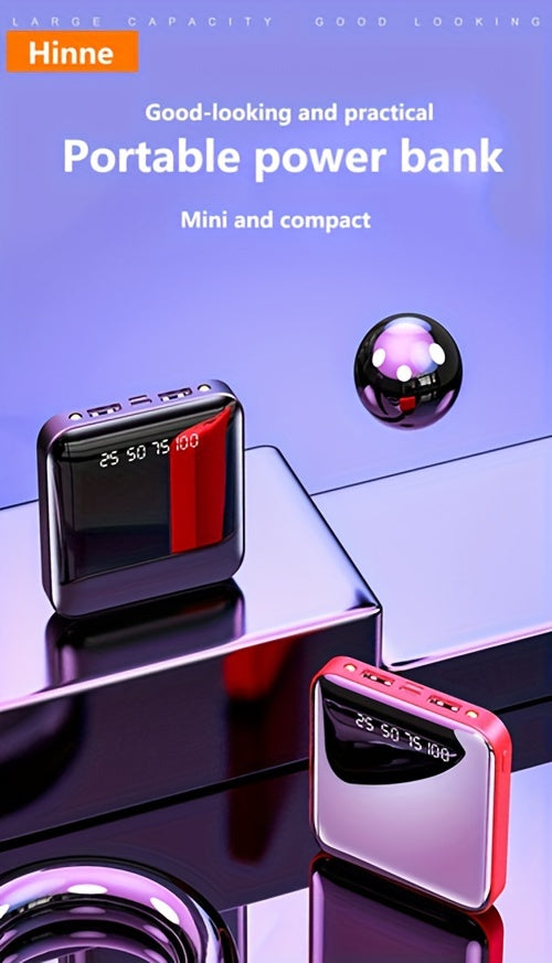 Hinne 10000mAh large capacity mobile power 5V2.1A Portable USB charger Charging bank suitable for Android/Apple devices (2xUSB output), with LED lighting, LED digital power display, safe and stable polymer lithium battery