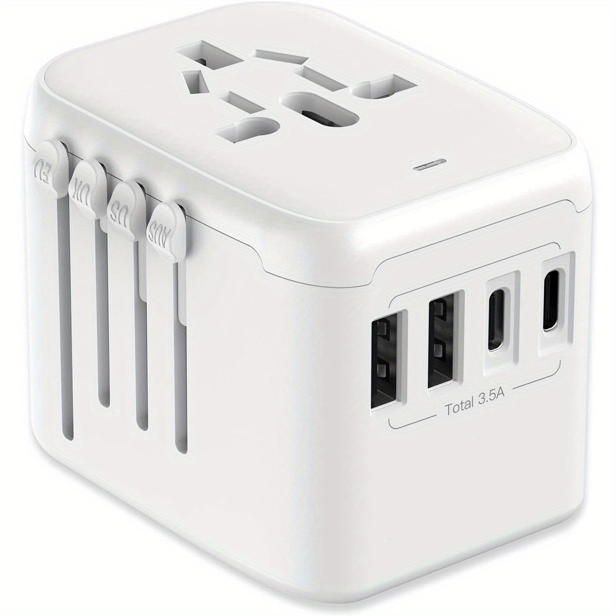[Popular Choice] 1pc HKLAMIN Compact Travel Adapter with 5-in-1 International Power Plug - Features 3.5A, Dual USB-A Ports & Type-C, PD 20W, QC 18W Fast Charging, AC Outlet - Black, for US, UK, Australia, Asia (Type C/G/A/I), Travel Charging Station|Mode
