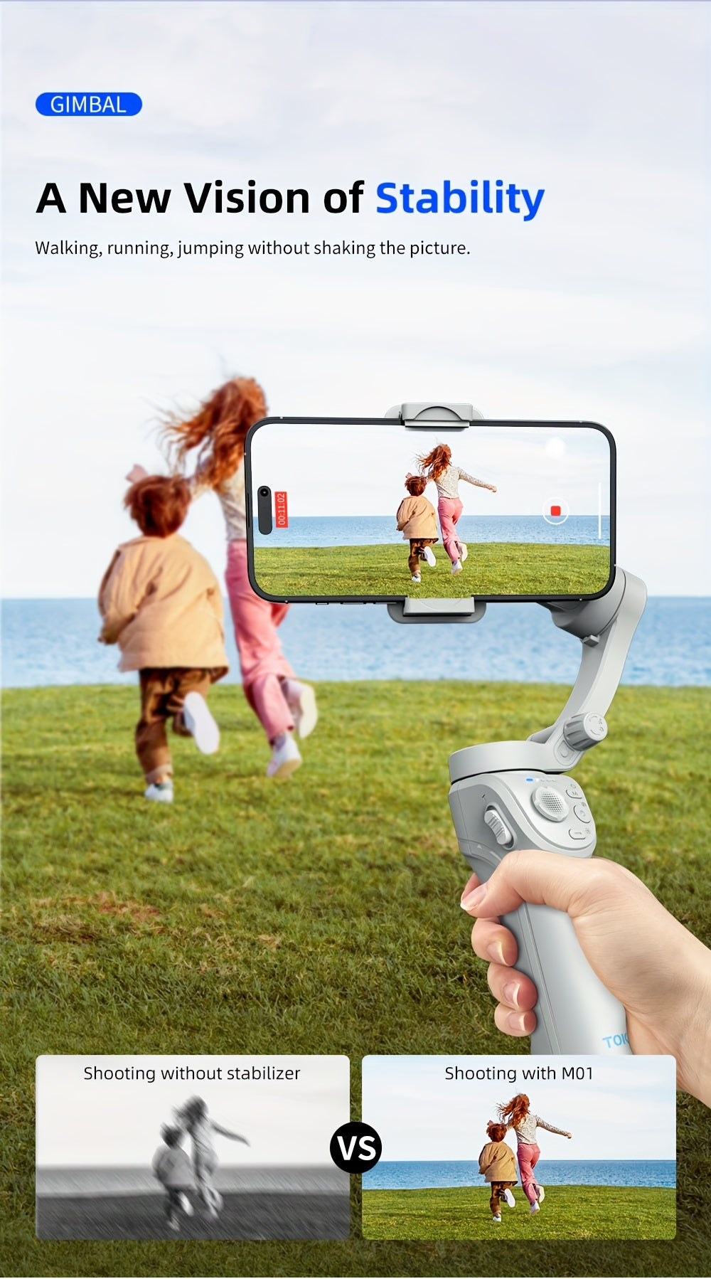 Smartphone Gimbal Stabilizer, Intelligent Gimbal, 3-Axis Smartphone Gimbal, Target Tracking, Portable and Foldable, Automatic Tracking Smartphone Stabilizer, Smartphone Gimbal with ActiveTrack, Stabilizer for Video Recording, Vlogging Stabilizer