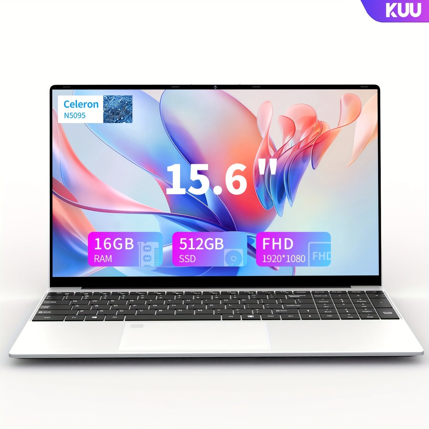 KUU Yepbook 15.6 Inch 16GB Laptop Computer Pc 512GB SSD Notebook Intel Celeron N5095 Computer Backlit With Fingerprint WiFI Wireless 4.2 Camera