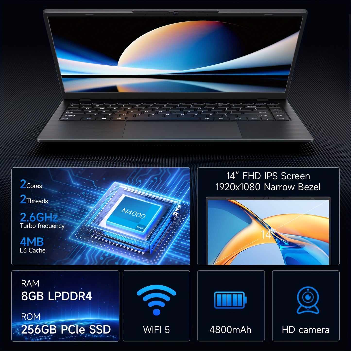 14" Laptop 8GB RAM, 256GB SSD Storage