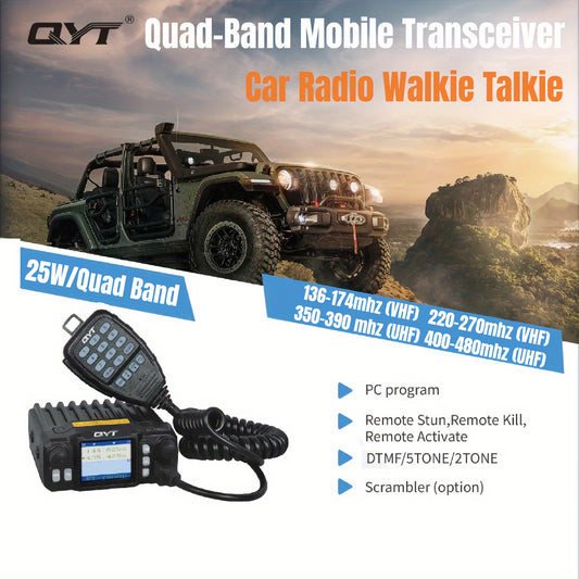 Car Radio Walkie Talkie, Quad-Band Mobile Transceiver, 25W Mini Quad Band Base, Long Distance Quad Standby Amateur (HAM) Free Programming Mobile Radio - For Communication Enthusiasts & Professionals - Suitable for Outdoor Activities & Emergency Situation