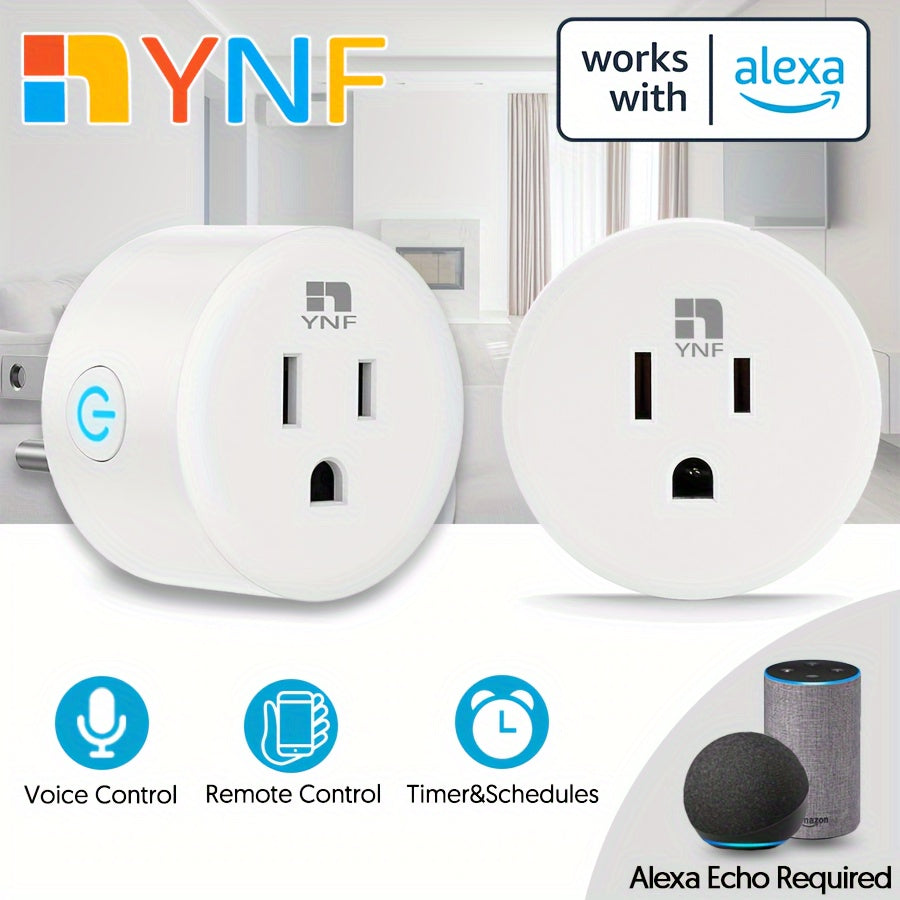 Smart Outlet with Alexa Voice Control - 10A, Wireless Enabled, Remote & Timer Function, Easy One-Command Alexa Integration, PVC Material, US Plug, No Battery Required