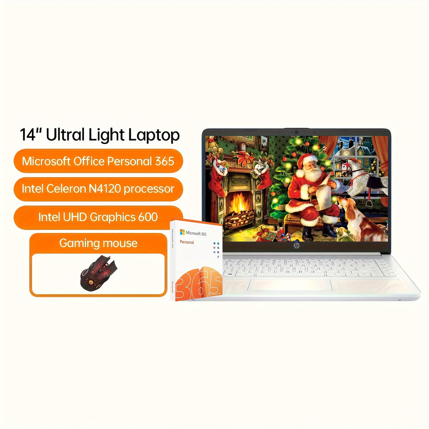 HP Newest 14" Ultral Light Laptop, For Students And Business, Intel Quad-Core Processor, 1-Year Office 365, Long Battery Life, Wi-Fi, Win11 H In S christmas gift
