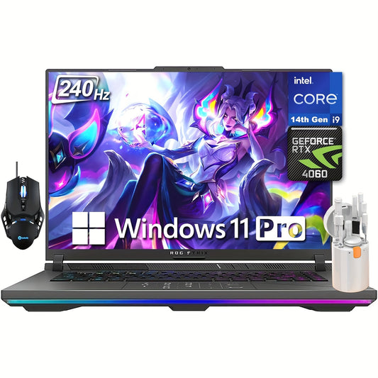 ASUS High Performance ROG Strix G16 Gaming Laptop, 16" 240Hz WQXGA Display, 14th Gen Intel I9-14900HX, 64GB DDR5 RAM, 2TB SSD, GeForce RTX 4060, Backlit KB, WiFi 6E, Windows 11 Pro, With Cefesfy Mouse, Cleaning Kit