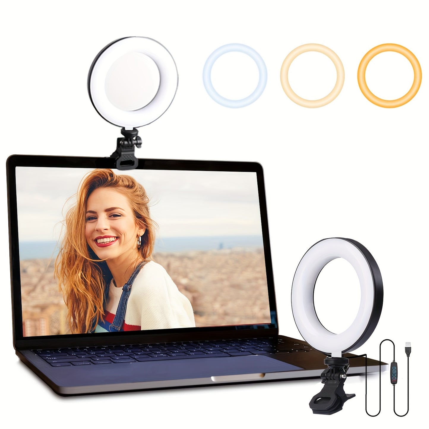 [Popular Choice] Dimmable 6in Selfie Ring Light with Clip for Laptops, USB-Powered LED Webcam Lighting for Zoom Meetings and Online Learning, USB-powered, LED, Webcam Lighting