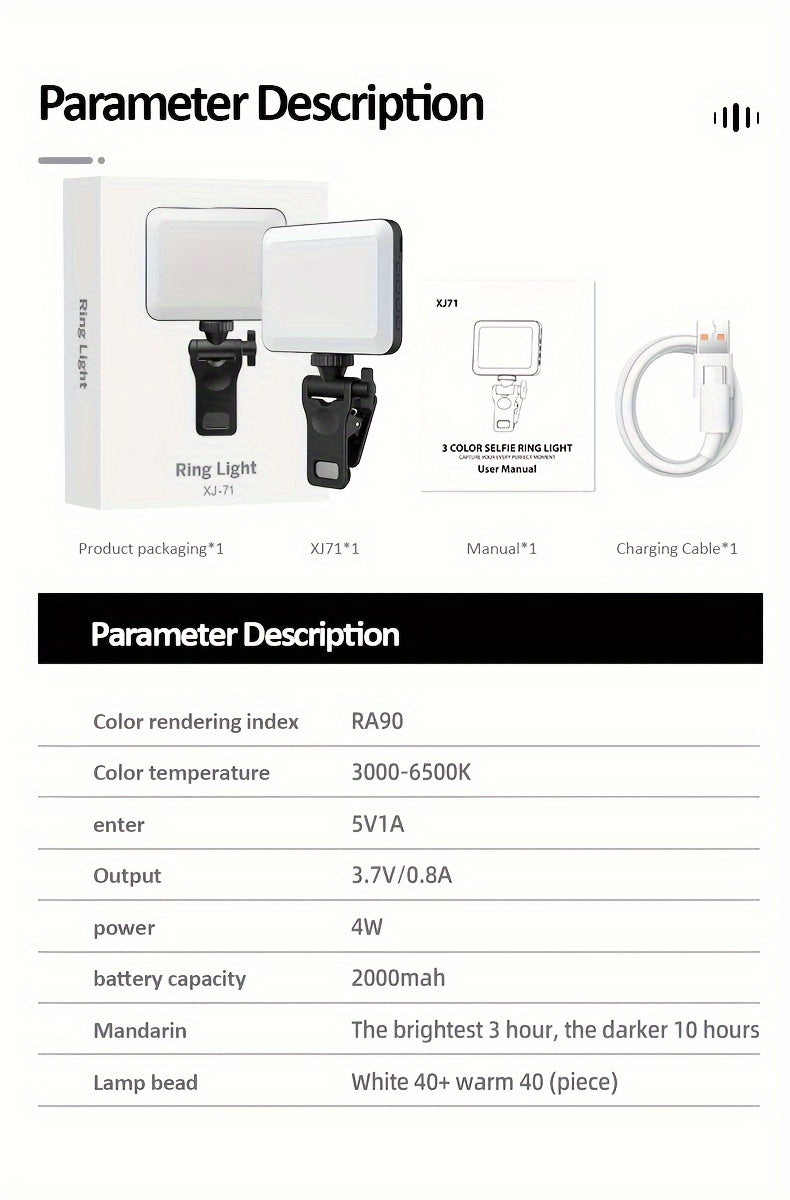 [Popular Choice] HOOSHU Selfie Ring Light Rechargeable 80 LED 3 Models Clip on Selfie Ring Light for Phone, Laptop, Live Stream, Tablet Meeting, Make up
