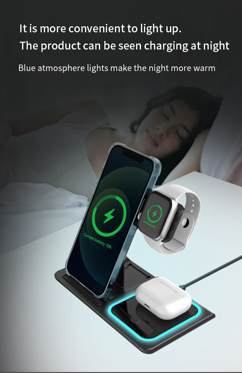 TIMESS 3-in-1 Wireless Charging Station, for iPhone 16, 15, 14,13,12,11/Pro/Max/Mini/Plus, X, XR, XS/Max, SE, 8/Plus, for Apple Watch 1-9, for Airpods 3/2/Pro