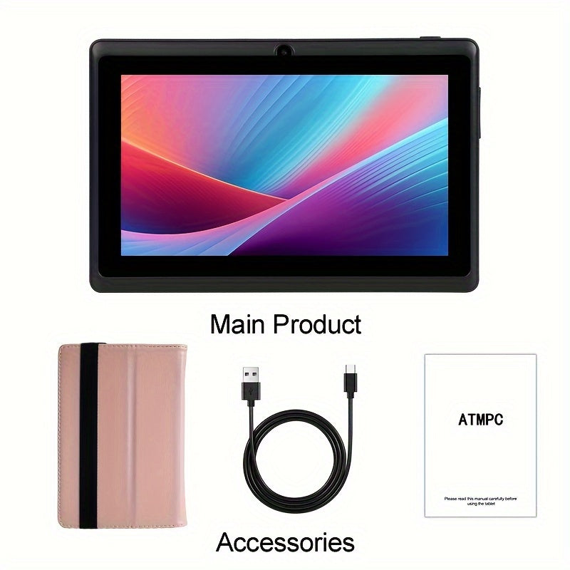 ATMPC 7-Inch for Android Tablet - Quad Core, HD IPS Display, Dual Cameras, WiFi, 2GB for RAM, 32GB Storage with Case - 2023 Model