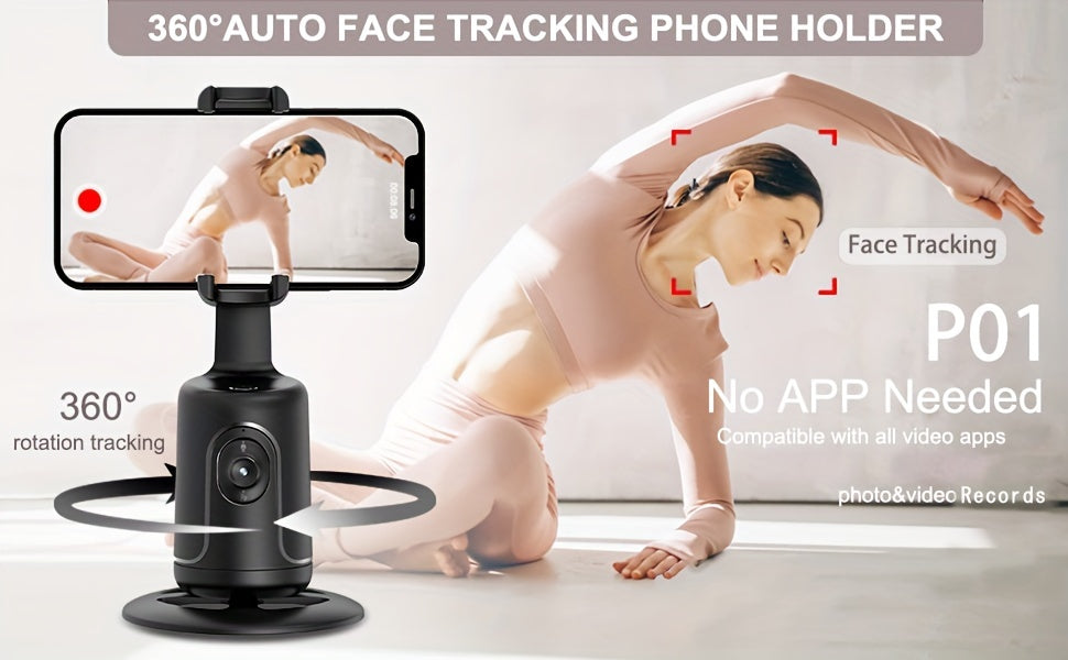HKXYK Face Tracking Tripod, Desktop Gimbal, No App Required, 360° Rotation Face Body Phone Camera, Mount Smart Phone Tracking Holder for Live Vlog Streaming Video, Rechargeable Battery-Black
