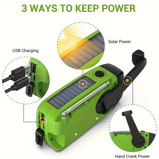 Emergency Hand Crank Radio with 2000mAh Power Bank Phone Charger, AM/FM/NOAA Portable Weather Radio with 3 LED Flashlight, Solar Powered USB Rechargeable Radio for Indoor Outdoor Camping