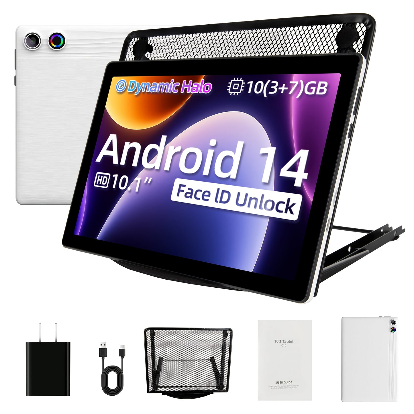 AEEZO Face Recognition Supported 2-in-1 Tablet With Wireless Keyboard, 10.1-inch, Android 14 Tablet, Octa-Core, 10GB RAM (3 7), 64GB Storage, 1TB TF Expansion, 1280x800 HD, 5, 000mAh, Dual Cameras (5MP 8MP), With Wired Headset, Wireless Mouse, Keyboard,