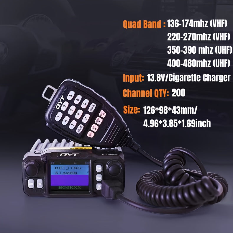 Car Radio Walkie Talkie, Quad-Band Mobile Transceiver, 25W Mini Quad Band Base, Long Distance Quad Standby Amateur (HAM) Free Programming Mobile Radio - For Communication Enthusiasts & Professionals - Suitable for Outdoor Activities & Emergency Situation