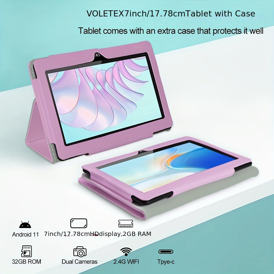 ATMPC 7-Inch for Android Tablet with Case - Quad Core, HD IPS Display, Dual Cameras, WiFi, USB-C Charging, 2GB for RAM, 32GB Storage