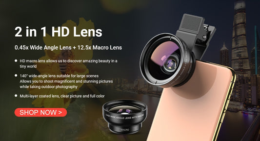 APEXEL 2-in-1 HD Smartphone Camera Lens Kit - Clip-On Wide Angle & Macro Lenses, Aluminum Alloy, Compatible with Most Phones, APEXEL