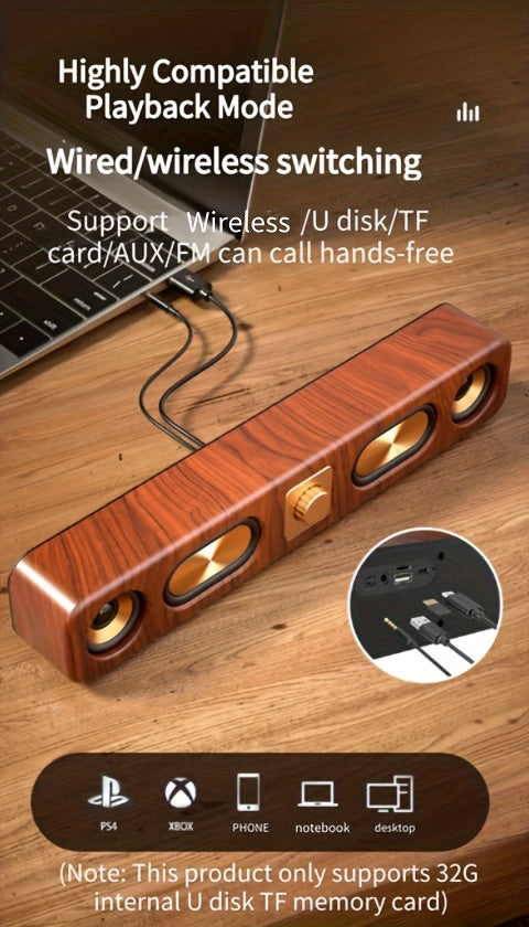 Portable Wireless Speaker with Enhanced Bass - Wireless, Dual Speakers, Rechargeable Battery, Ideal for Parties & Gifts, Wood Grain Design