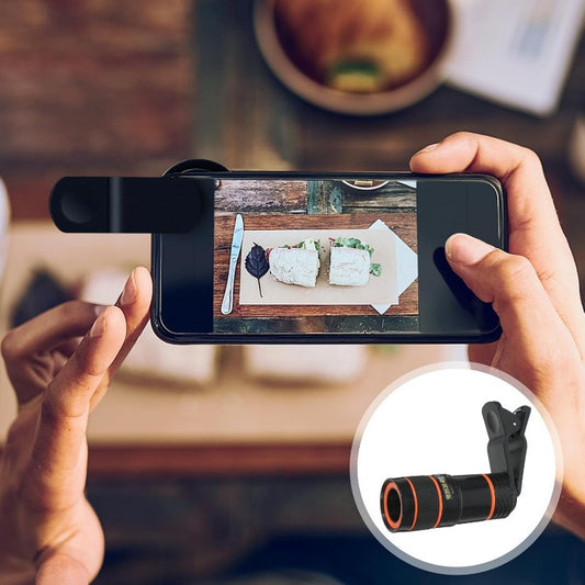 Clip-On 8x Zoom Telephoto Lens for All Smartphone Cameras - High-Definition Glass Monocular Accessory