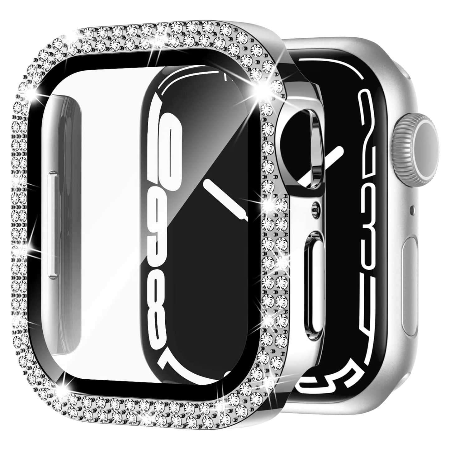 Megkhla Apple Watch Screen Protector, Bling Case For Apple Watch 40mm 44mm 41mm 45mm SE Series 8 7 6 5 4 With Hard PC Tempered Glass Rhinestone Protection Full Face Case Accessories For IWatch Girls & Women