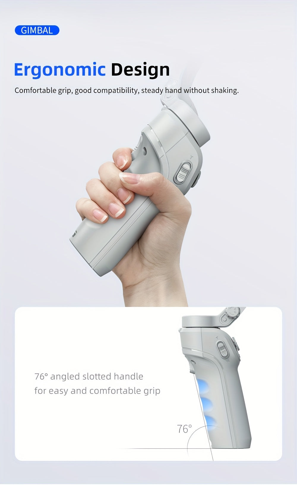 Smartphone Gimbal Stabilizer, Intelligent Gimbal, 3-Axis Smartphone Gimbal, Target Tracking, Portable and Foldable, Automatic Tracking Smartphone Stabilizer, Smartphone Gimbal with ActiveTrack, Stabilizer for Video Recording, Vlogging Stabilizer