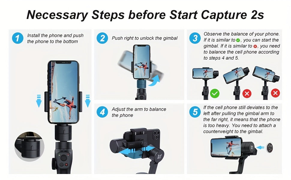FUNSNAP 3-Axis Gimbal Stabilizer for iPhone 13 12 11 Pro Max XS X XR Samsung s21 s20