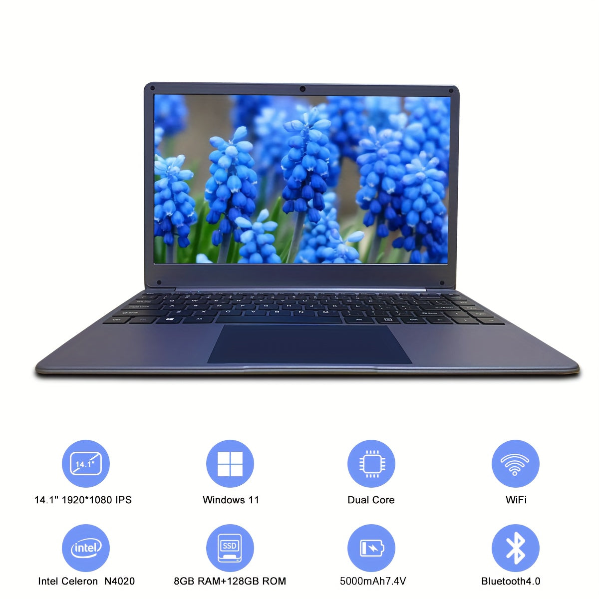 Crelander 14" Laptop with Intel Celeron N4020, 8GB for RAM & 128GB SSD - Full HD IPS Display, Windows 11, Dual Power Supply