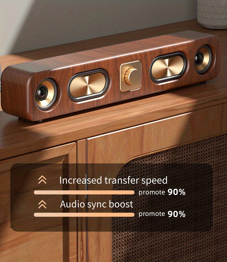 Portable Wireless Speaker with Enhanced Bass - Wireless, Dual Speakers, Rechargeable Battery, Ideal for Parties & Gifts, Wood Grain Design