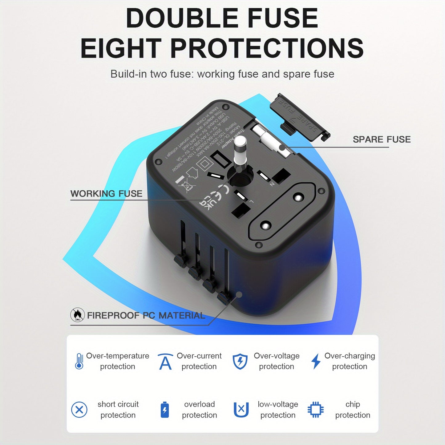 [Popular Choice] 1pc HKLAMIN Compact Travel Adapter with 5-in-1 International Power Plug - Features 3.5A, Dual USB-A Ports & Type-C, PD 20W, QC 18W Fast Charging, AC Outlet - Black, for US, UK, Australia, Asia (Type C/G/A/I), Travel Charging Station|Mode