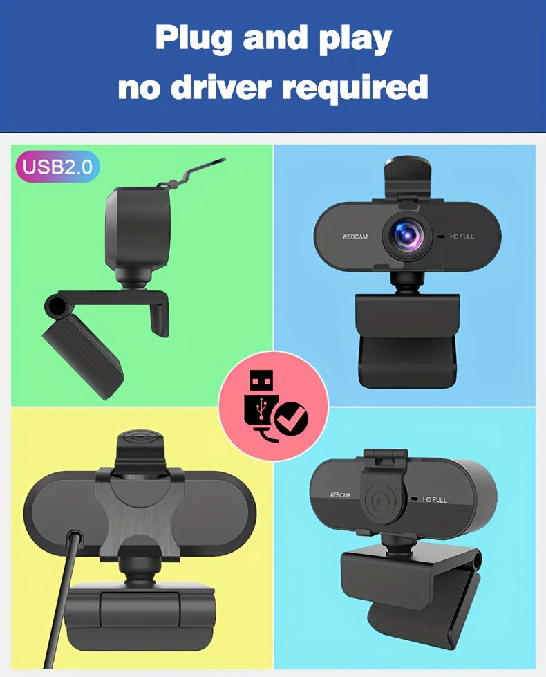 [Popular Choice] 2024 Full HD 1080P Webcam with Microphone, USB Conference and Gaming Camera with Privacy Cover and Stand