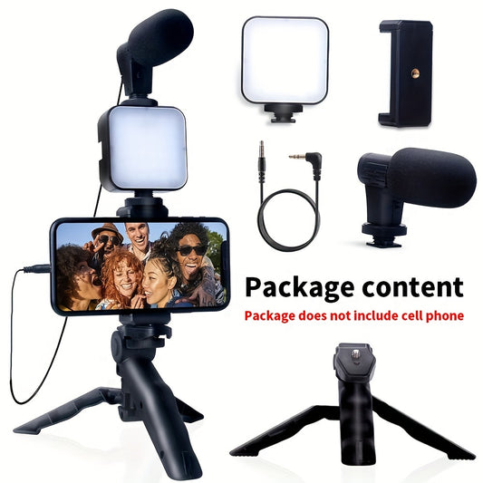 Beginner Video Blogging Kit Is Suitable For IPhone, Android With A 10-inch Tripod, Phone Holder, And Mini Shotgun Microphone, Suitable For Live Streaming, Video Calls, Vlogging
