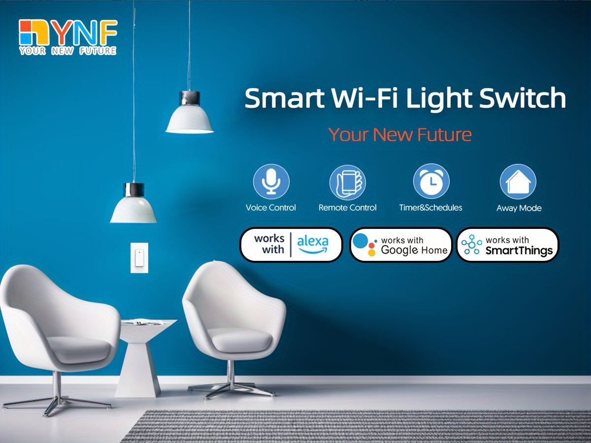 YNF Voice-Activated Smart Light for Switch - Compatible with Alexa, Google Home & SmartThings, Easy Install WiFi Timer, No Hub Needed, Neutral Wire Included - For Smart Home Enthusiasts -  Perfect Gift for Tech Lovers