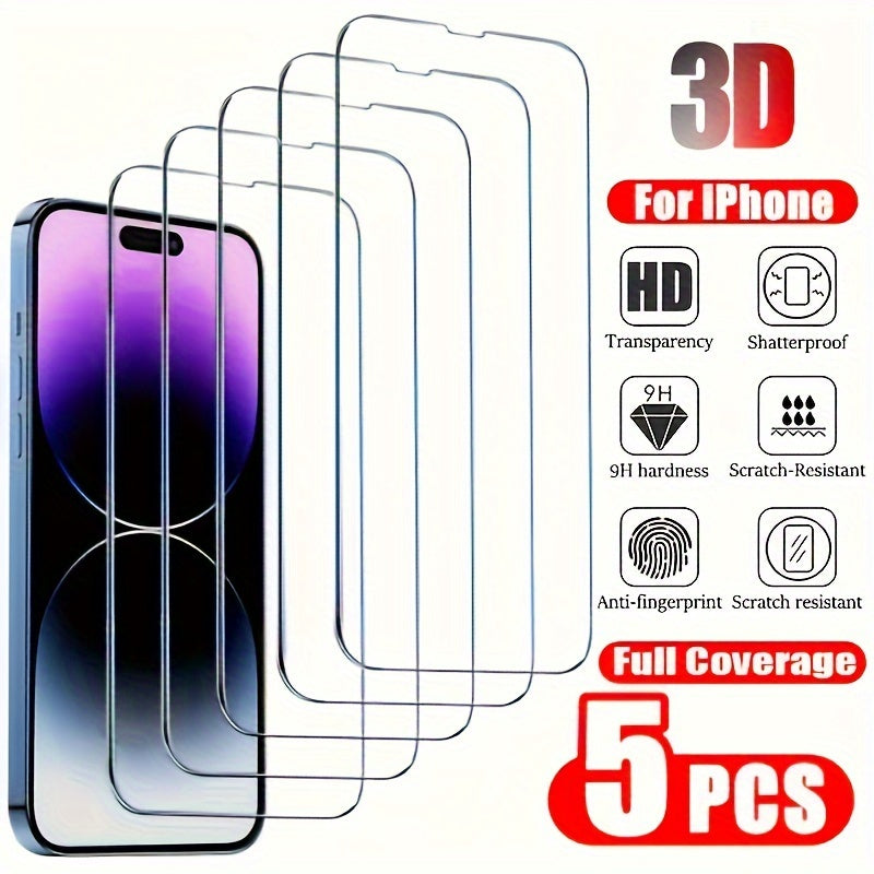 5Pcs Tempered Glass Screen Protectors for iPhone