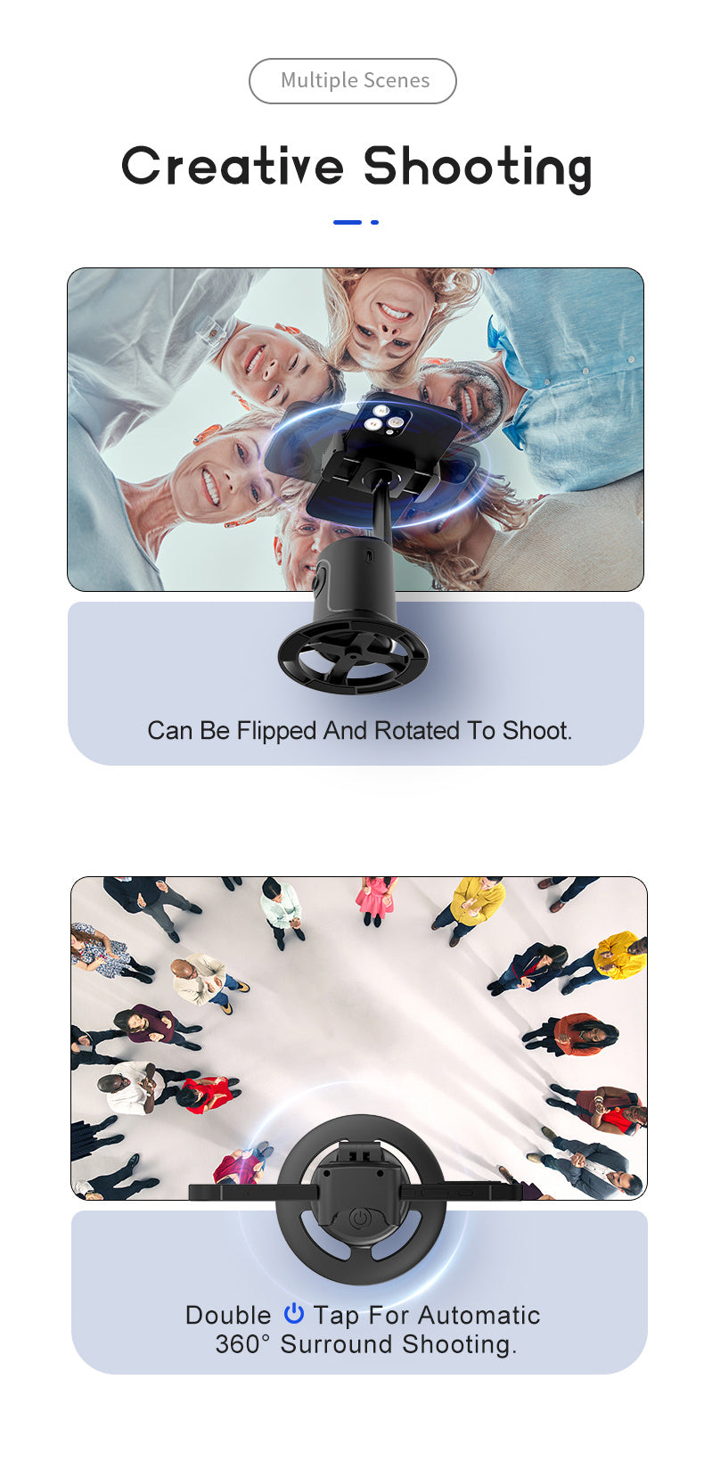 [Popular Choice] 360° Rotating Auto Tracking Phone Holder with Fast Face & Object Tracking - Portable All-in-One Smart Selfie Stick, Tripod for Vlog, Live Streaming - USB Rechargeable, Compatible with Apple, for SamSung & More - Ideal for Photography, Tr