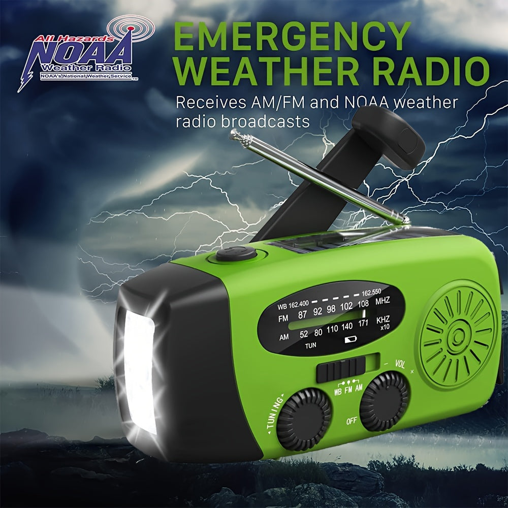 Emergency Hand Crank Radio with 2000mAh Power Bank Phone Charger, AM/FM/NOAA Portable Weather Radio with 3 LED Flashlight, Solar Powered USB Rechargeable Radio for Indoor Outdoor Camping