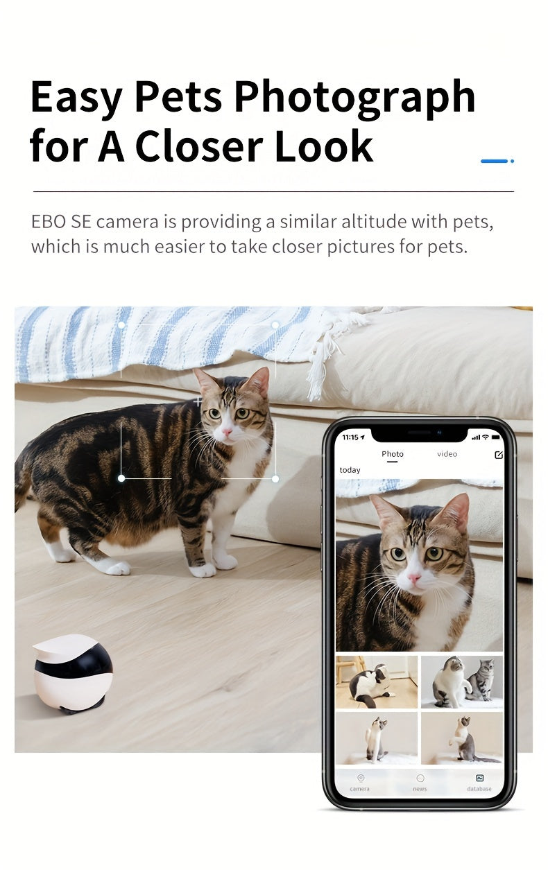 Enabot SE Home Security Camera, EBO Movable Indoor Smart Robot, 2-Way Audio, Night Vision, Auto Self-Charging, 1080P HD Video, APP WiFi Remote Control, Local SD Card Data Storage, Fix-Point Patrol And Auto Cruise For Pets, Babies And Elderly Companionshi