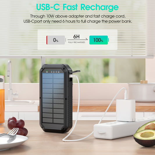 Solar Charger 10000mAh, Solar Power Bank, USB C Quick Charge Wireless Portable Charger With LED Flashlight For IPhone, Android And Outdoor Camping