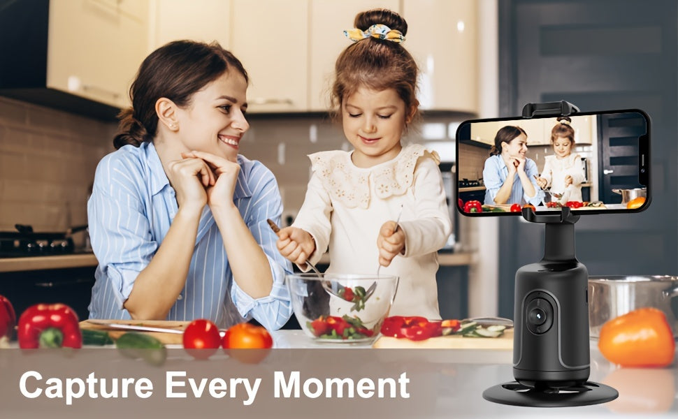 HKXYK Face Tracking Tripod, Desktop Gimbal, No App Required, 360° Rotation Face Body Phone Camera, Mount Smart Phone Tracking Holder for Live Vlog Streaming Video, Rechargeable Battery-Black