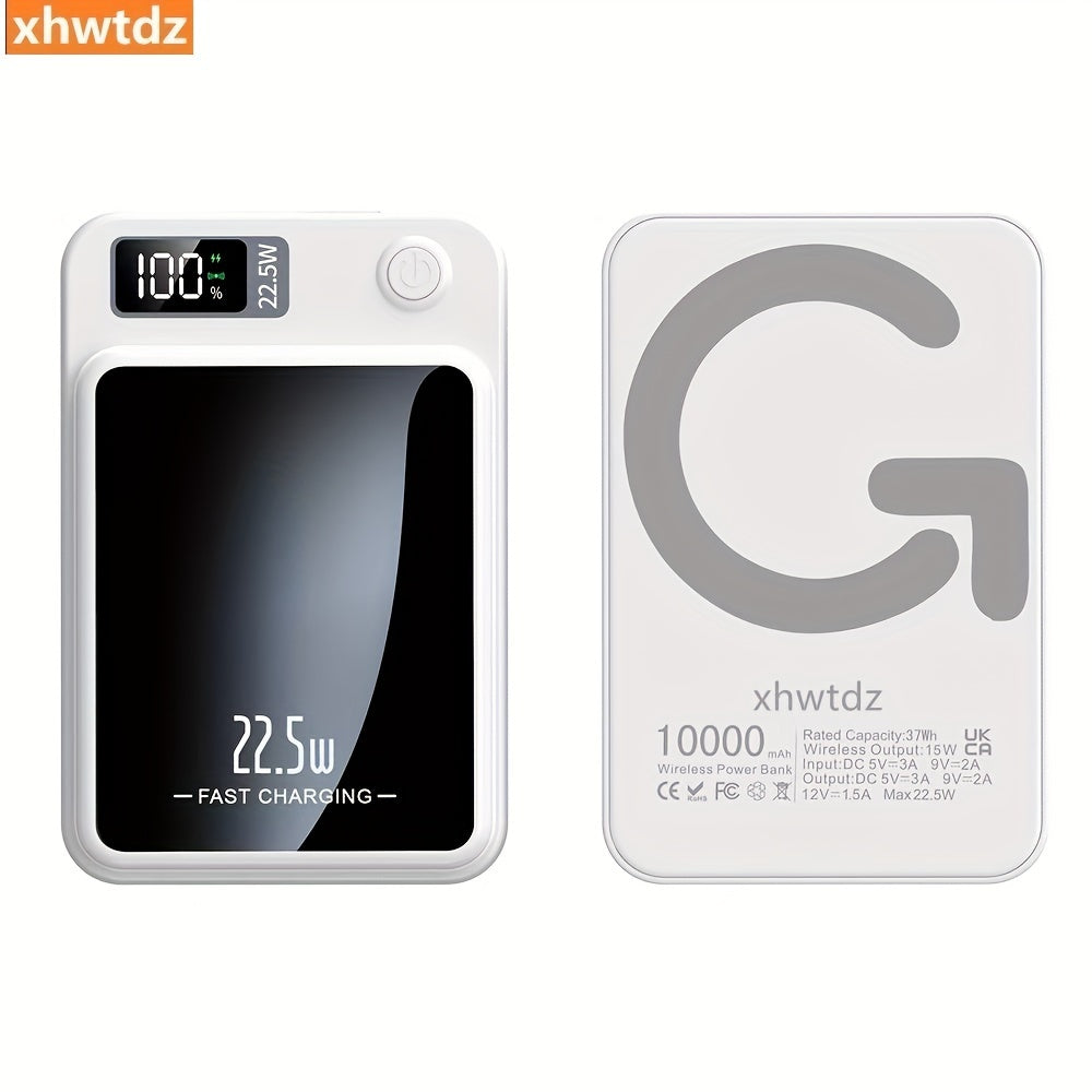 xhwtdz 10000mAh Portable Charger, 22.5W PD & QC Fast Charging, Magnetic Wireless Charging Bank, USB Type-C, LED Power Display, Rechargeable Lithium Polymer Battery for Android/iPhone Devices