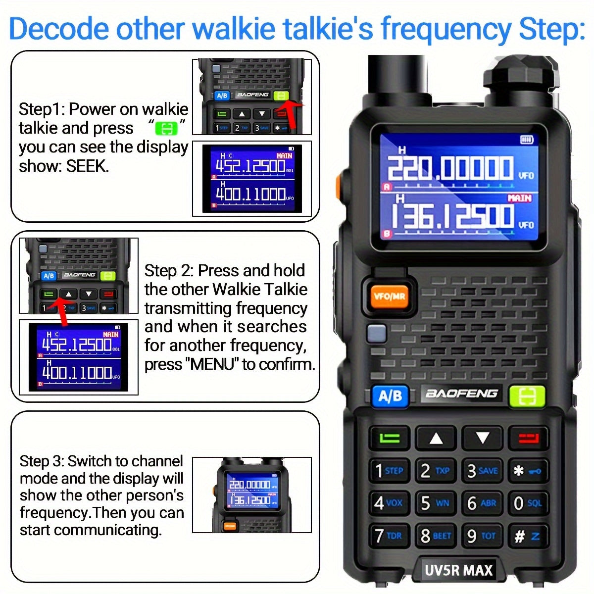 Baofeng UV-5R Max Walkie Talkie - 10W High Power, 6 Bands, 999 Channels, Long Range Communication for Outdoor Adventures - For Hikers, Campers & Outdoor Enthusiasts - Perfect Gift for Adventure Seekers
