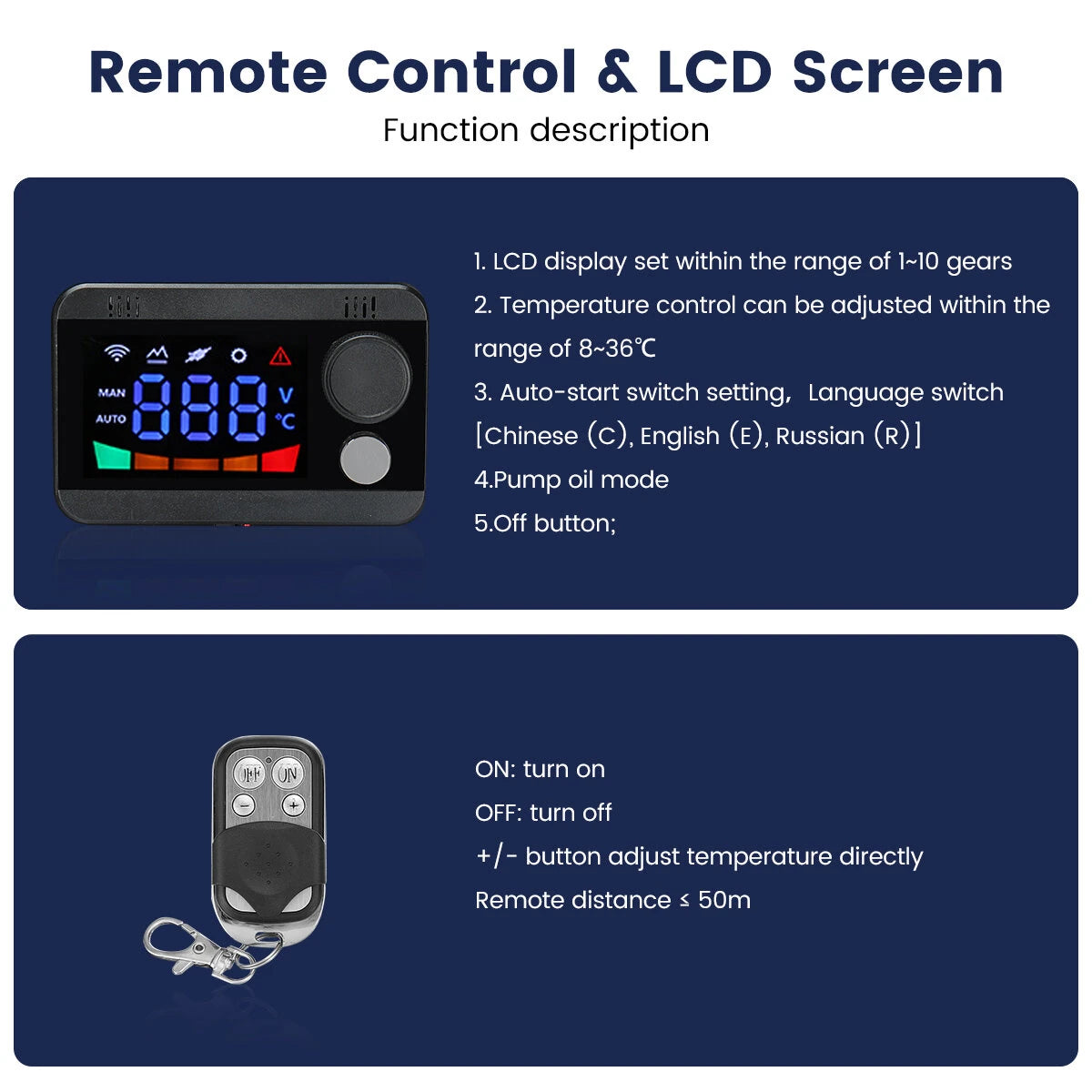 HCalory 5-8KW 12V Car Parking Heater Diesels Air All in 1 LCD Thermostat for Car Truck SUV Bus RV Boats