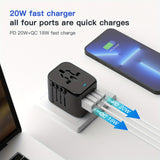 [Popular Choice] 1pc HKLAMIN Compact Travel Adapter with 5-in-1 International Power Plug - Features 3.5A, Dual USB-A Ports & Type-C, PD 20W, QC 18W Fast Charging, AC Outlet - Black, for US, UK, Australia, Asia (Type C/G/A/I), Travel Charging Station|Mode