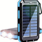 Solar Power Bank: Portable Charger with Dual LED Flashlights, USB Input/Output & Waterproof Solar Panel