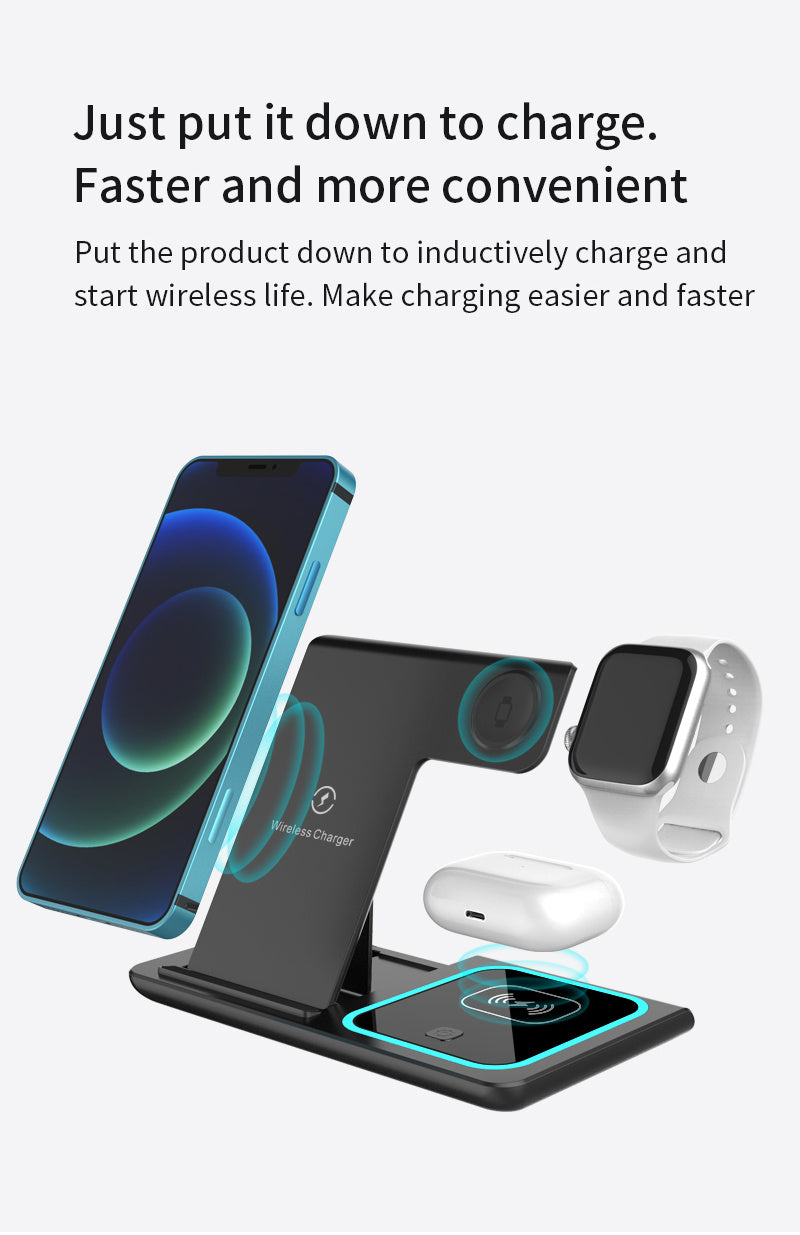 TIMESS 3-in-1 Wireless Charging Station, for iPhone 16, 15, 14,13,12,11/Pro/Max/Mini/Plus, X, XR, XS/Max, SE, 8/Plus, for Apple Watch 1-9, for Airpods 3/2/Pro