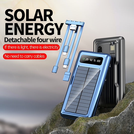 Winsway Portable Power Bank Solar Charger -10000mAh Large Capacity, Built-in 3 Outputs And 1 Input Cable, And Flashlight 2.1A Fast Charger, Compatible With All Smartphones And Devices